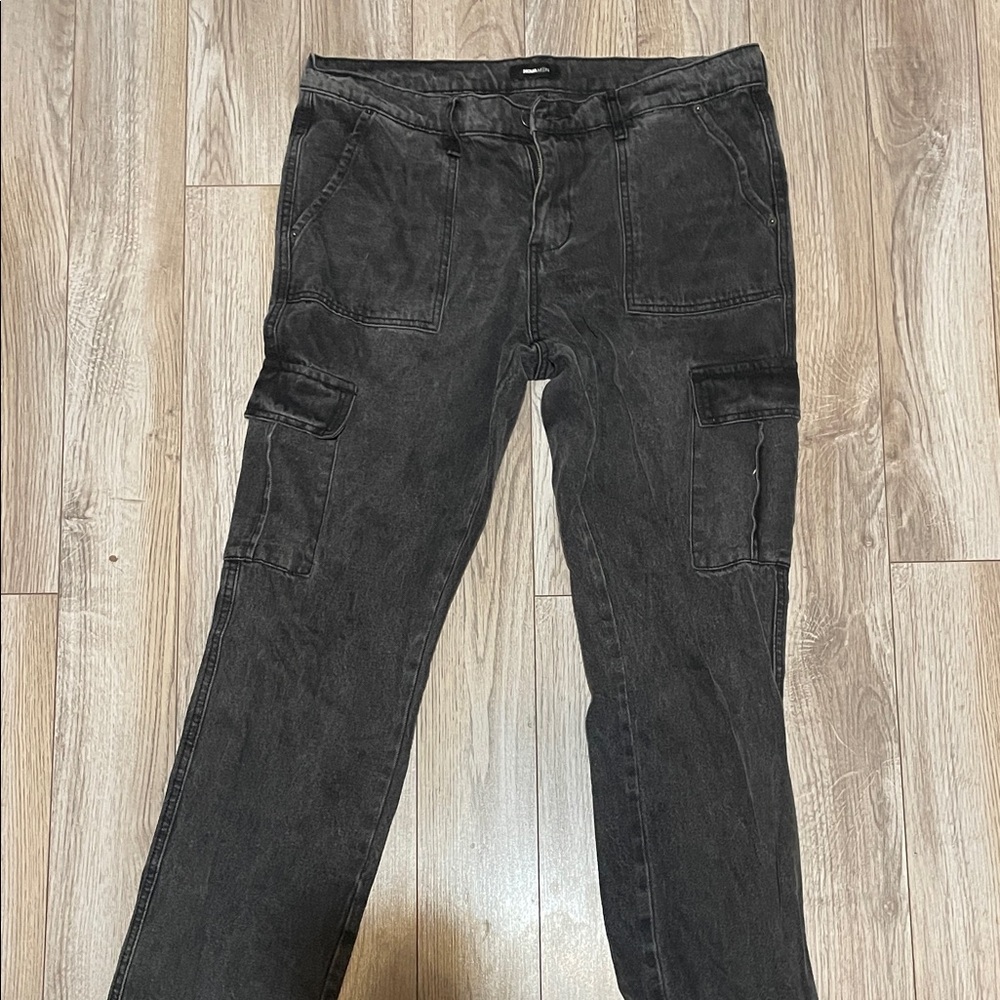 Black denim cargo pants